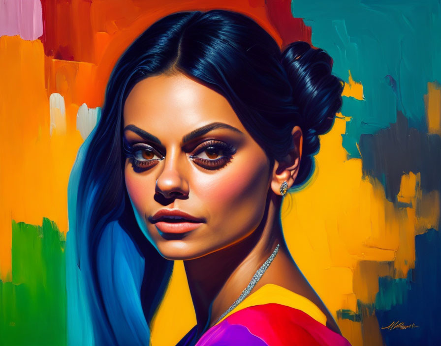 Colorful digital portrait of a woman with striking eyes