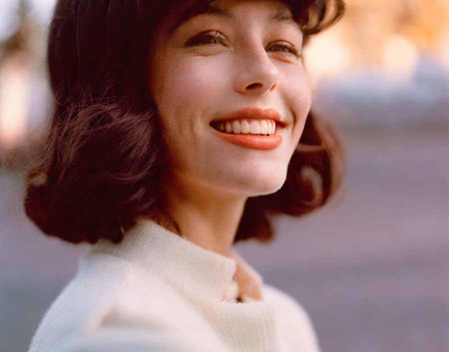 Brown-Haired Woman in White Turtleneck Outdoors