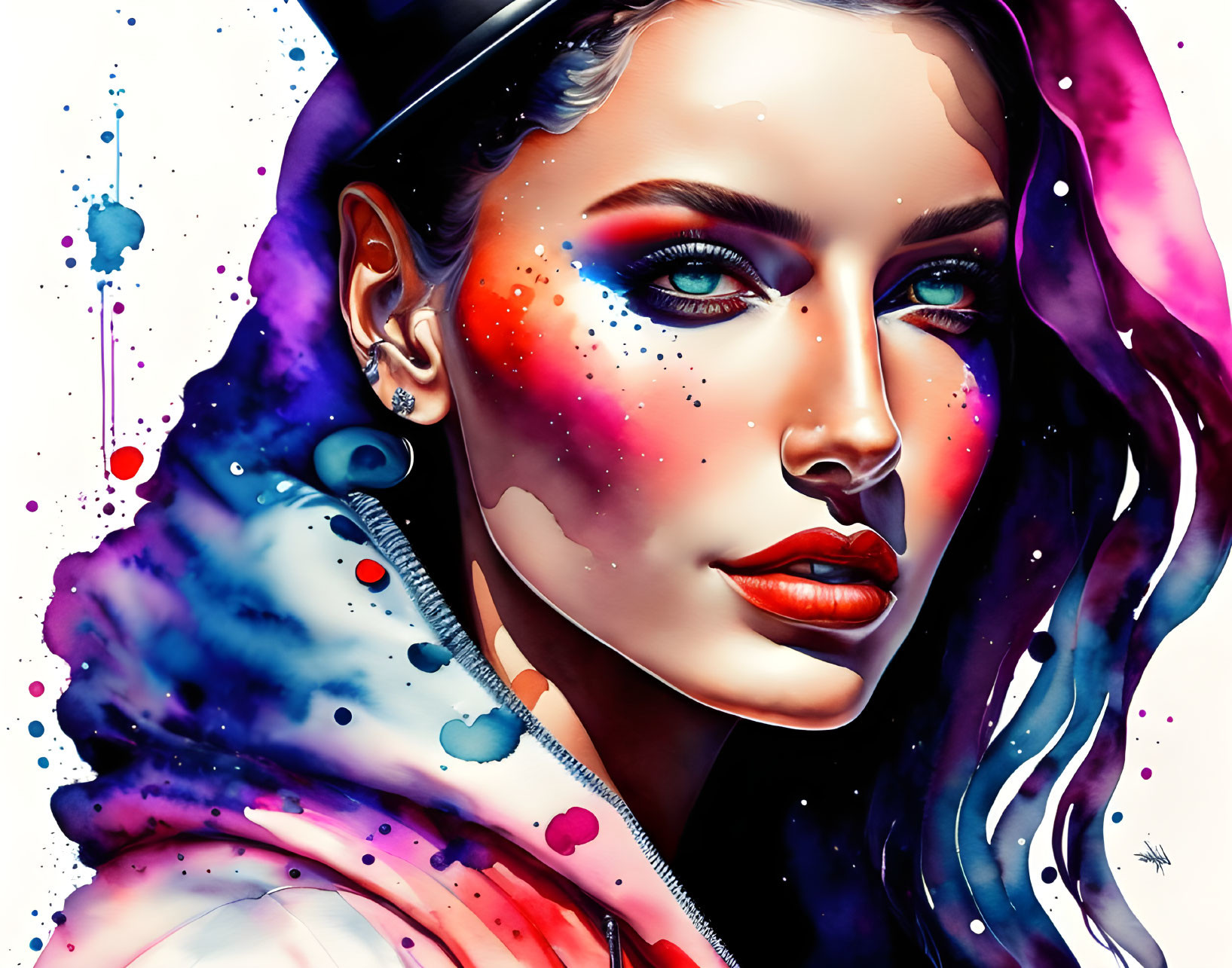 Colorful digital artwork: Woman with dynamic blends and stars