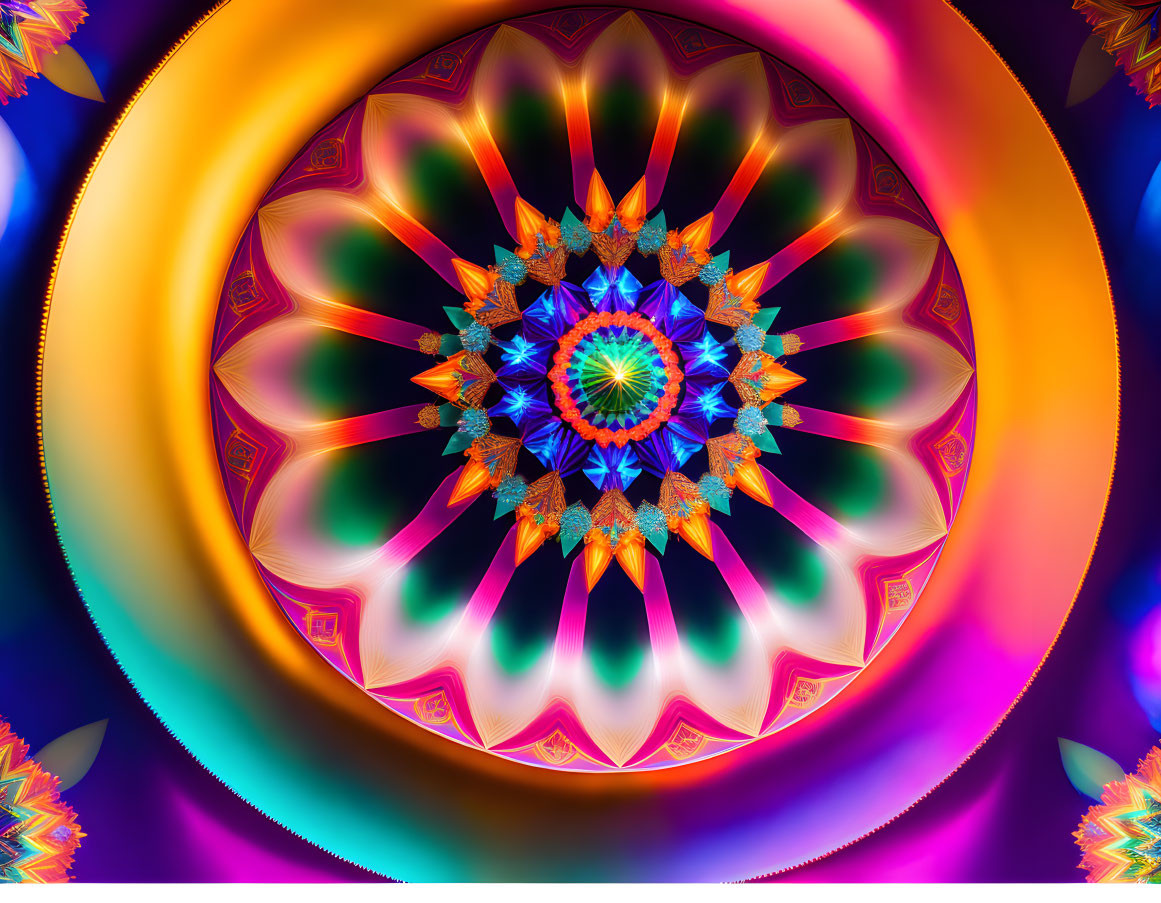 Colorful Digital Mandala with Intricate Patterns and Radiant Central Point