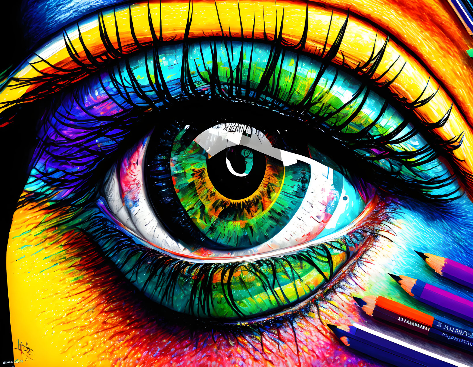 Colorful Digital Artwork of Human Eye with Rainbow Hues