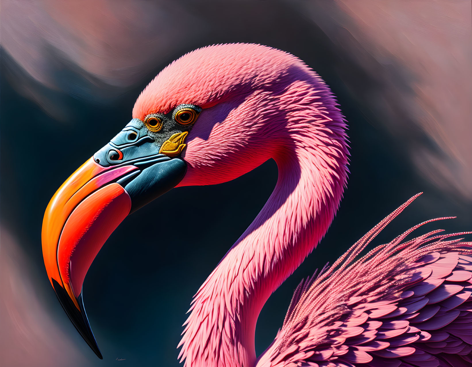 Colorful Stylized Flamingo Artwork on Dark Background