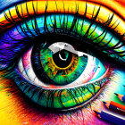 Colorful Digital Artwork of Human Eye with Rainbow Hues