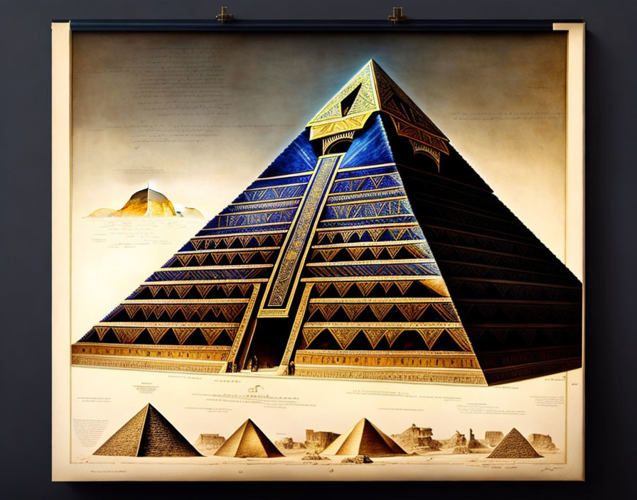 Detailed Cross-Section of Egyptian Pyramid with Annotations Displayed on Wall