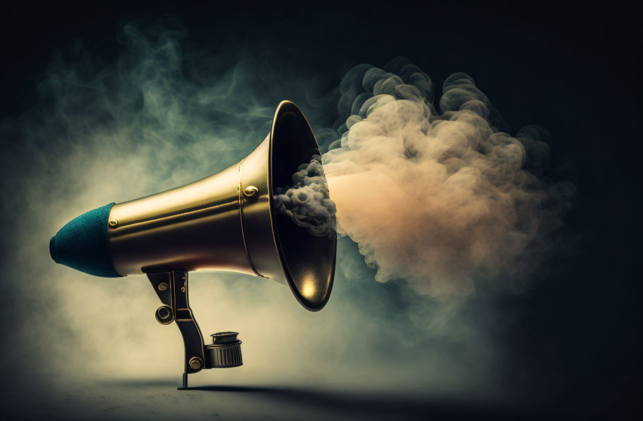 Vintage Megaphone Emitting Smoke on Dark Moody Background