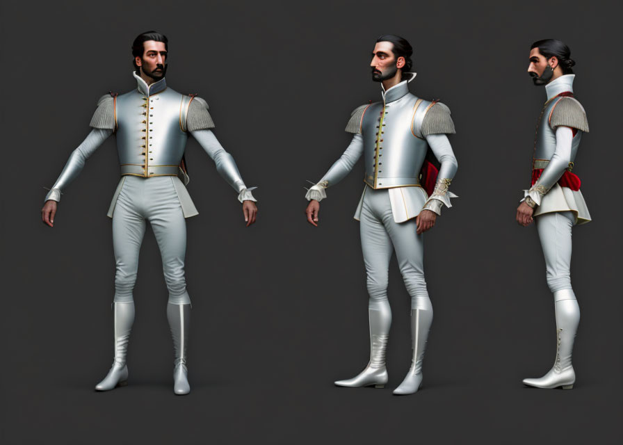 Historical military uniform 3D model in three poses