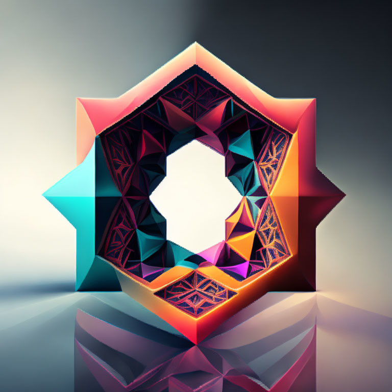 Colorful Abstract 3D Star Structure with Geometric Patterns