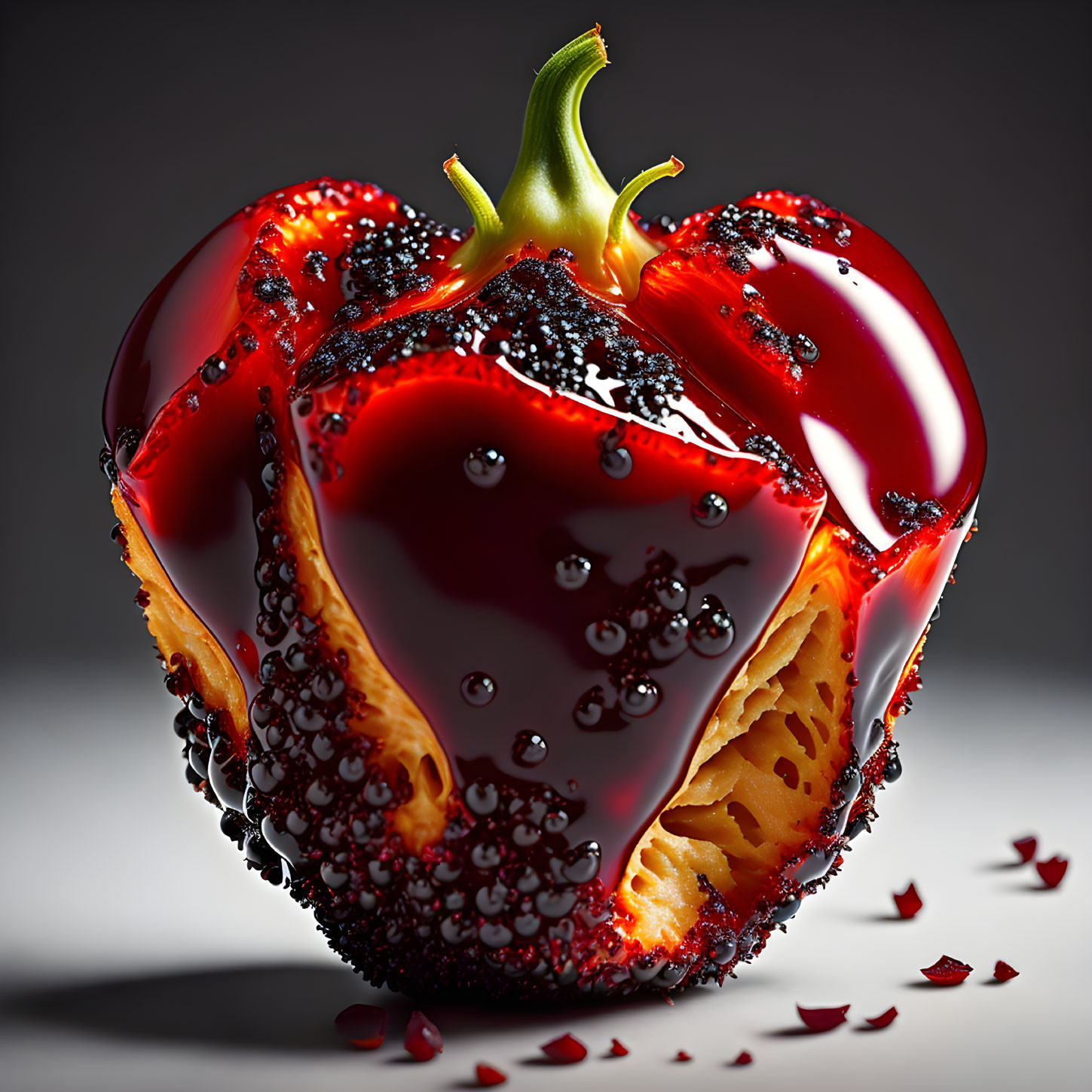 Digitally manipulated image: Glossy strawberry with tomato texture