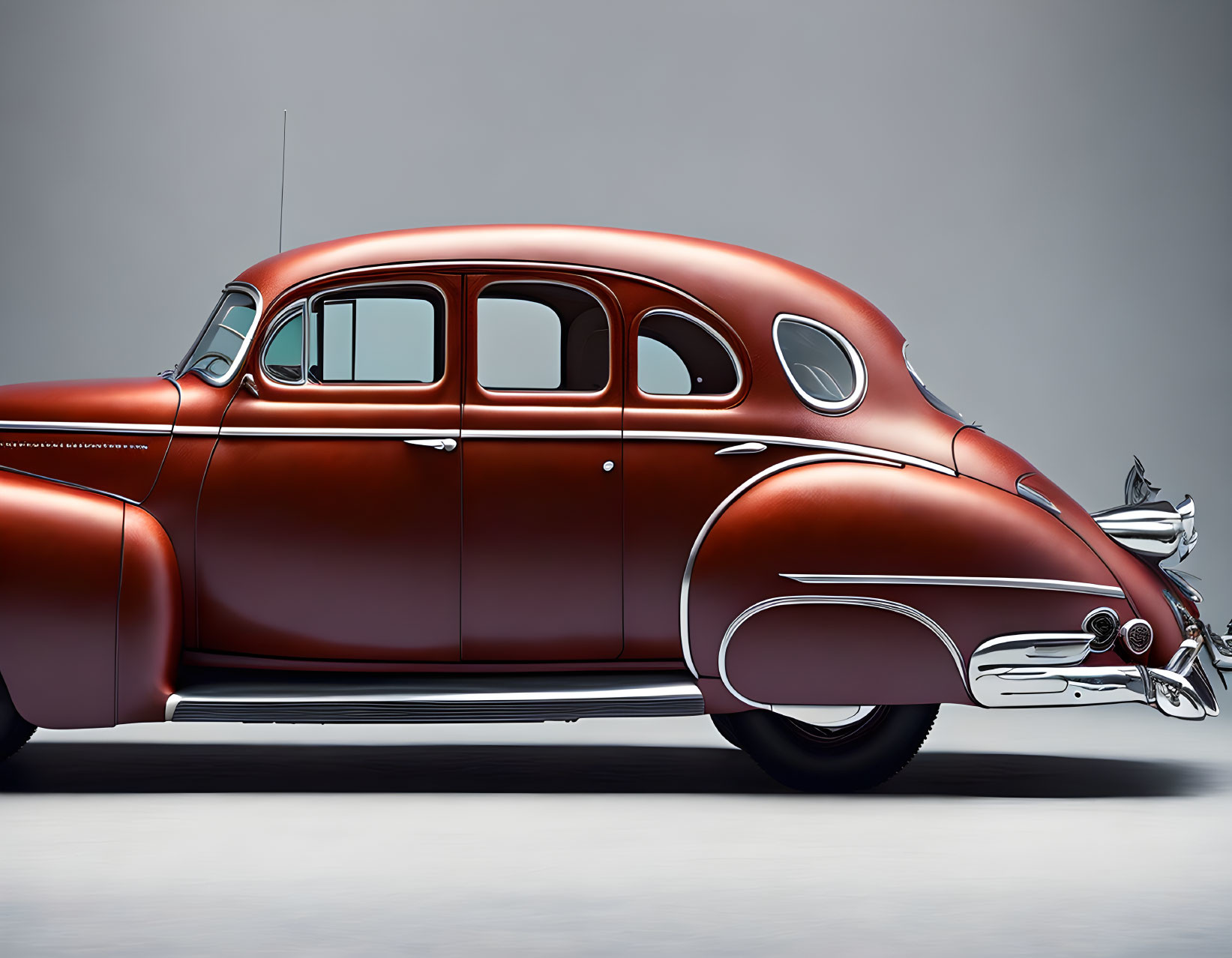 Vintage Red Car with Chrome Details on Gray Background