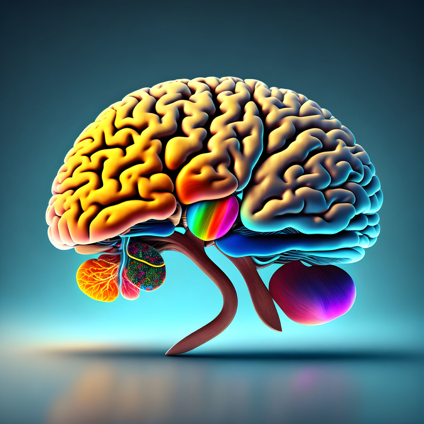 Vibrant Human Brain Illustration with Tree-Like Structure