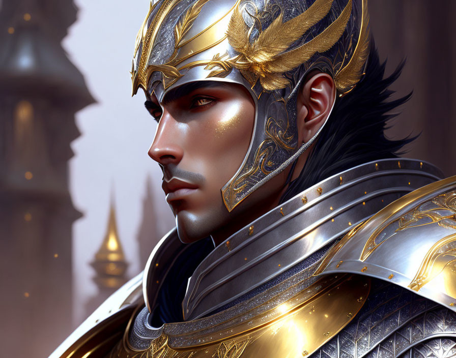 Elaborate Golden Armor and Helm on Noble Warrior