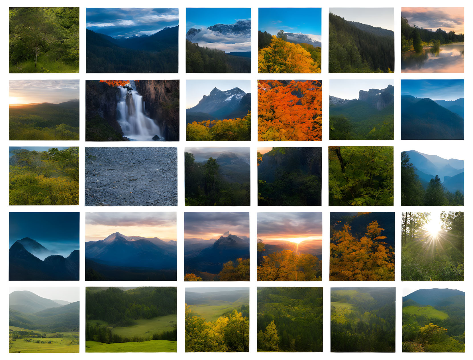 Diverse Beautiful Landscapes: Mountains, Forests, Waterfalls