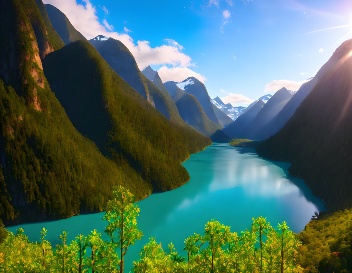 Turquoise Lake Surrounded by Green Mountains