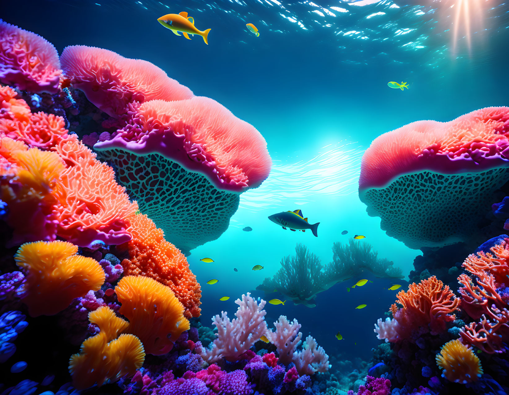 Colorful Coral and Tropical Fish in Vibrant Underwater Seascape