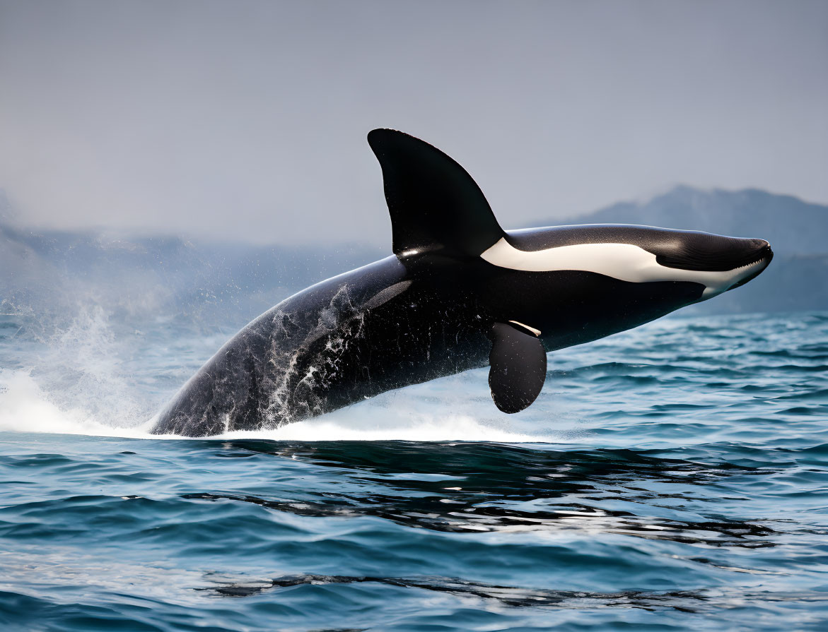 Orca Whale Breaching in Serene Blue Ocean