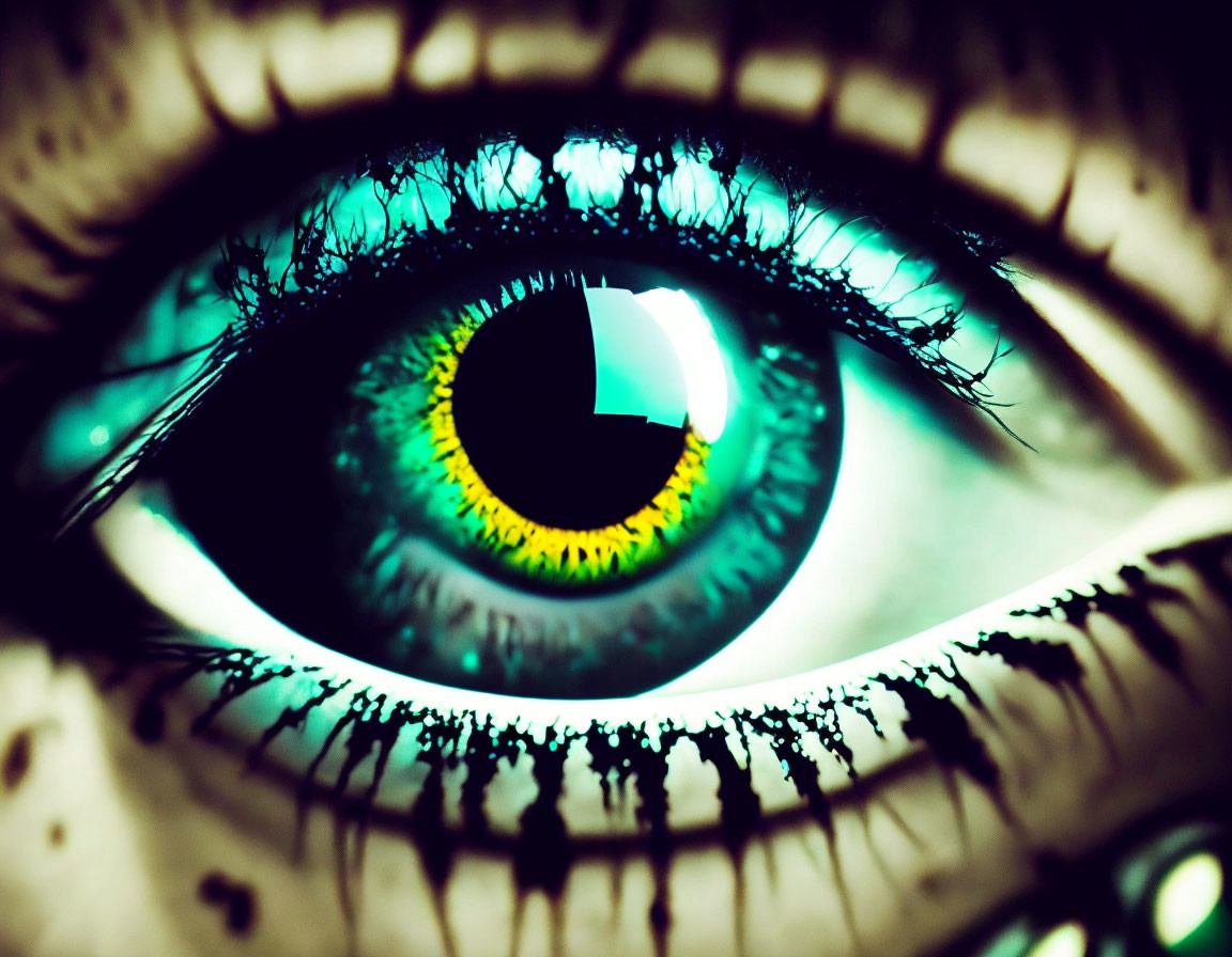 Detailed Close-Up of Vibrant Green and Yellow Human Eye