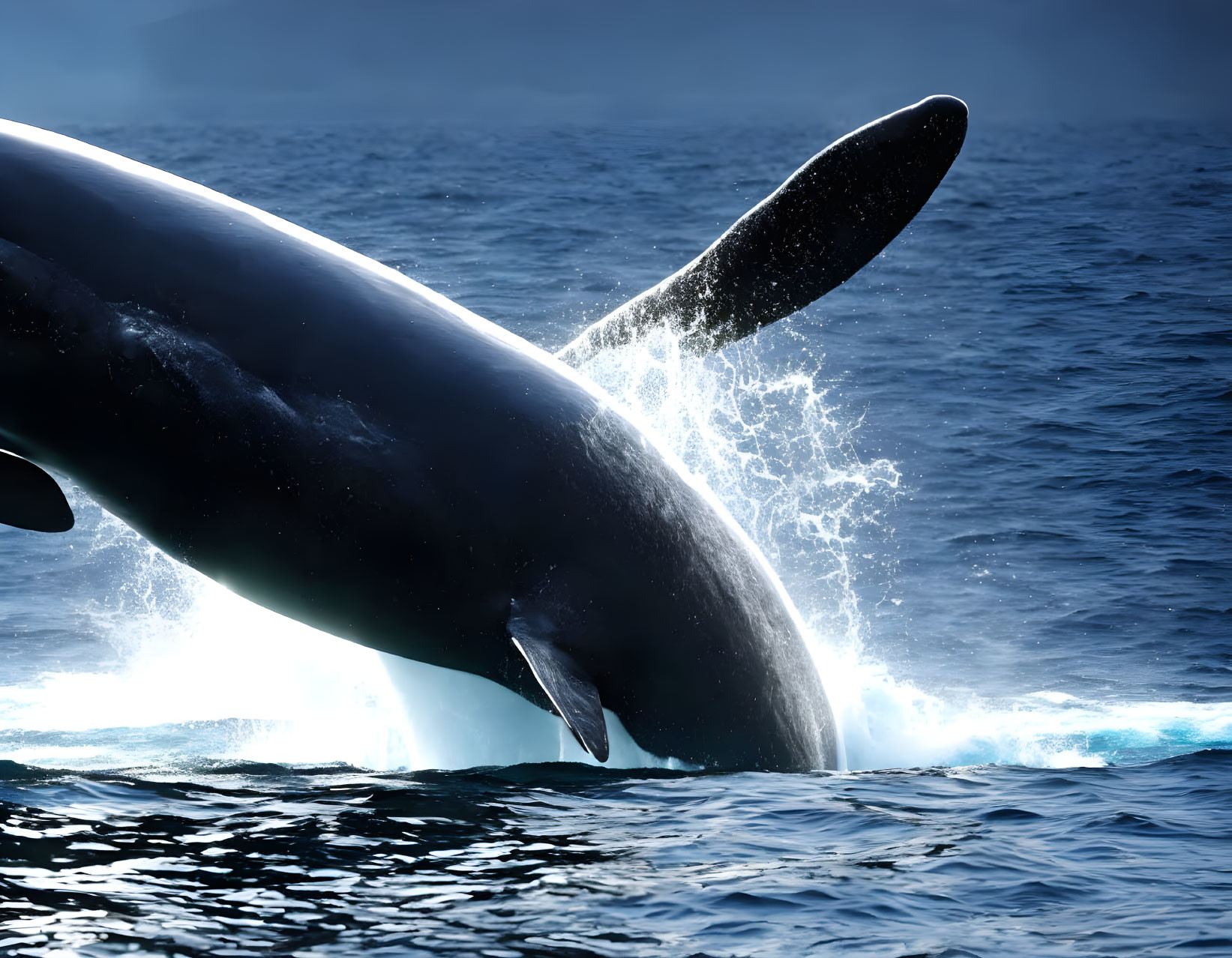 Orca Whale Breaching in Deep Blue Ocean