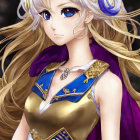 Golden-haired character in blue and gold attire with starry accents