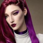 Vibrant digital portrait of woman with purple hair and striking makeup