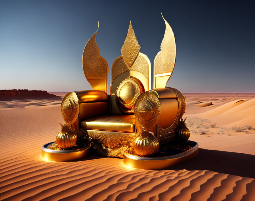 Golden Throne with Ornate Designs in Desert Landscape