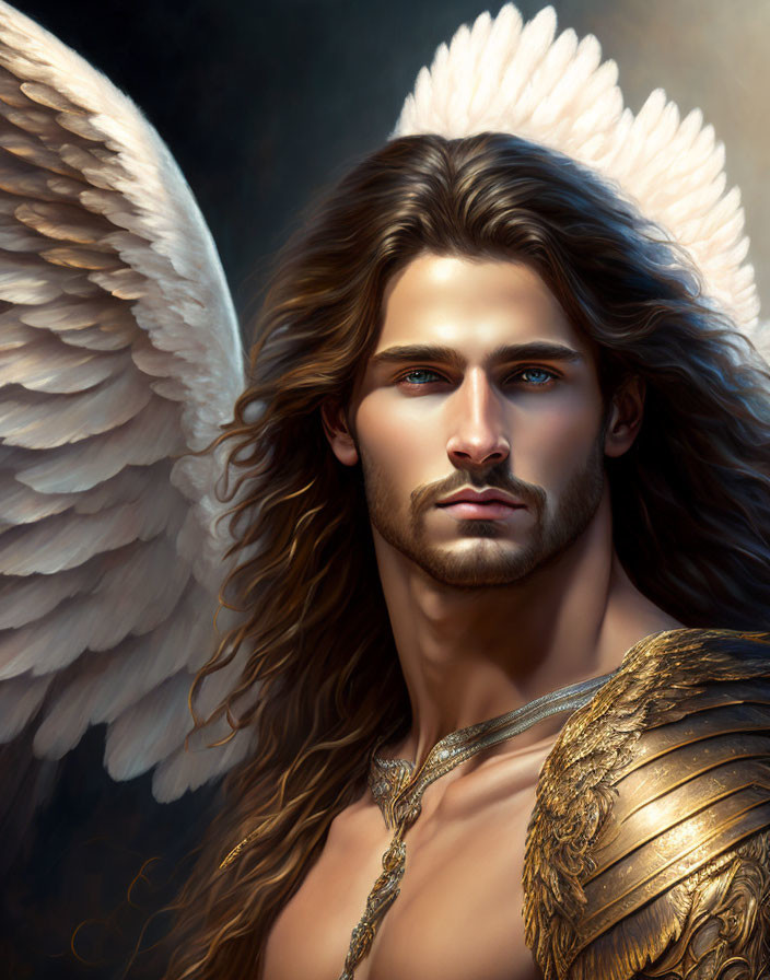 Male Figure with Angelic Wings and Gold Armor in Artwork