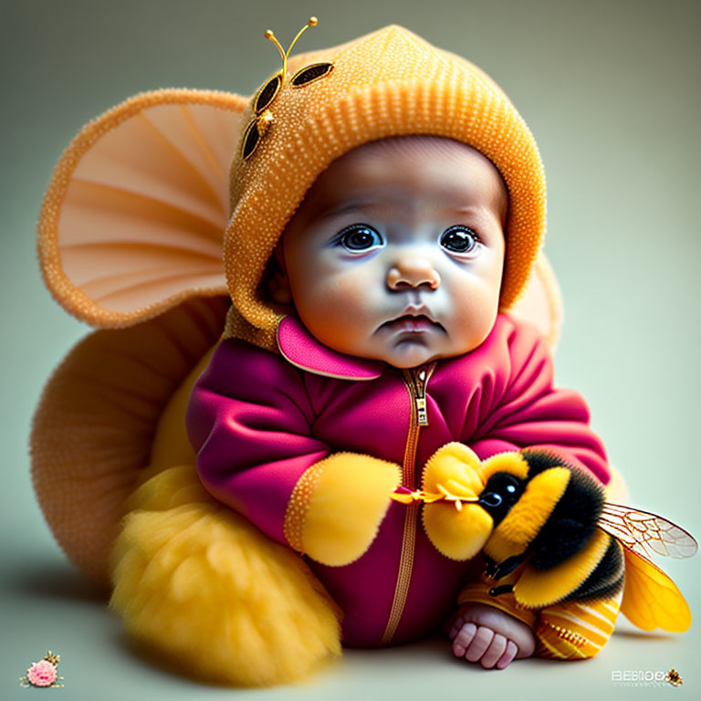 Adorable Baby in Colorful Bee Costume with Plush Bee Toy