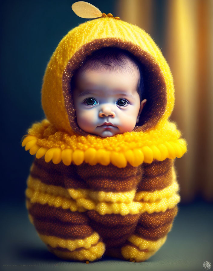 Cute Baby in Yellow Bumblebee Costume with Antennas