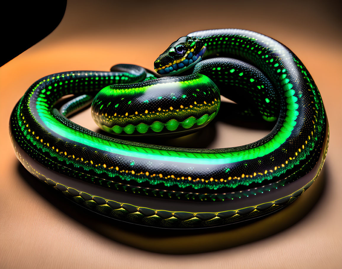 Colorful Neon Snake Illustration With Glossy Skin & Intricate Patterns