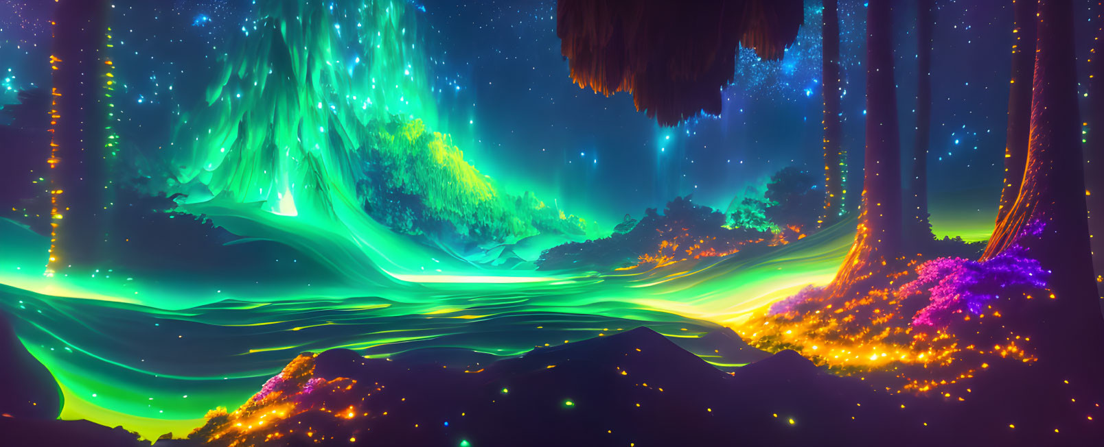 Colorful Aurora Borealis Lights Fantasy Landscape