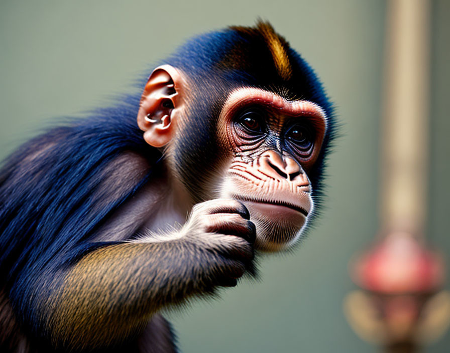 Colorful Mandrill with Vibrant Facial Hues and Blue Ridges