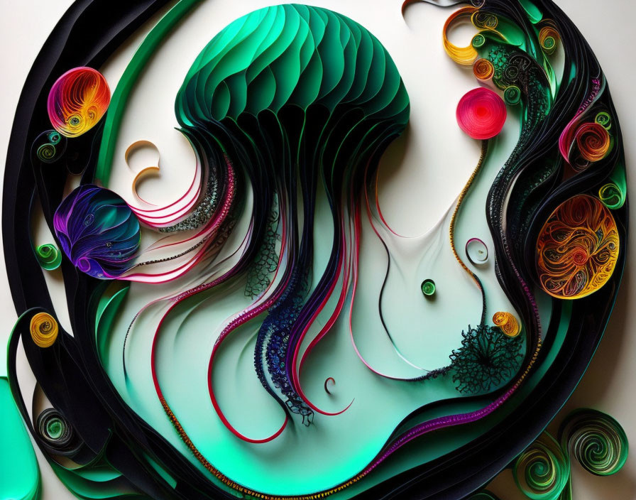 Vibrant Quilled Paper Art Abstract Design in Colorful Swirls