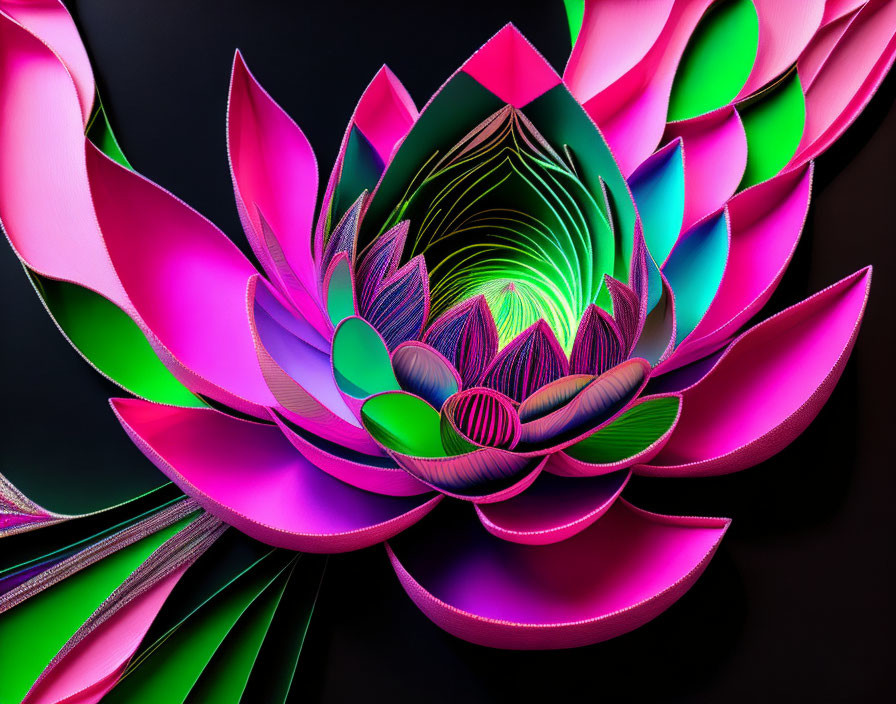 Colorful Abstract Lotus Artwork on Dark Background