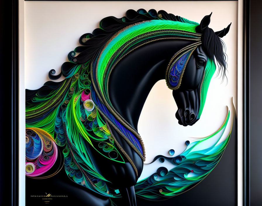 Colorful Stylized Horse Artwork with Vibrant Mane and Tail