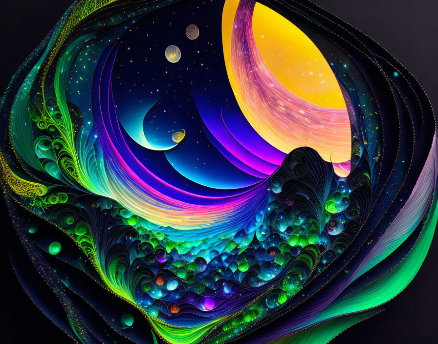 Colorful Abstract Fractal Art: Cosmic Scene with Swirling Patterns