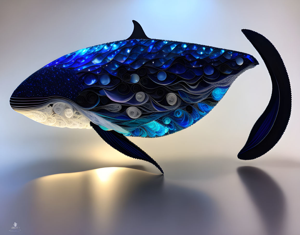 Whale paper quilling art in white to deep blue gradient