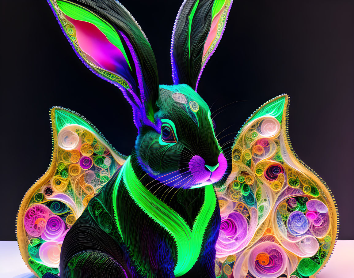 Vibrant digital artwork of a rabbit with intricate patterns