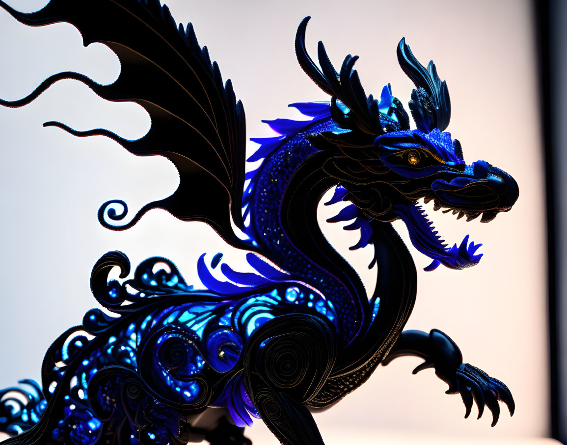 Colorful Dragon Sculpture with Intricate Designs on Light Background