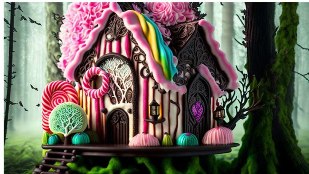 Colorful Gingerbread House in Enchanted Forest