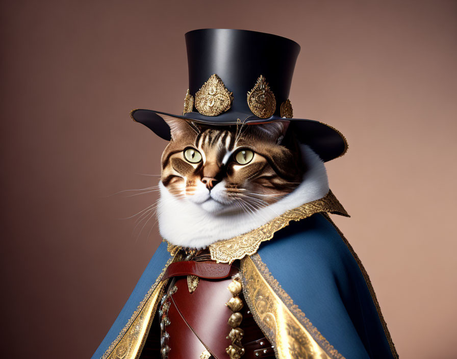 Digital artwork: Cat head on human body in military uniform