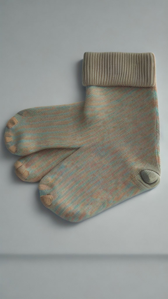 Striped Earthy Color Palette Toe Socks on Light Gray Background