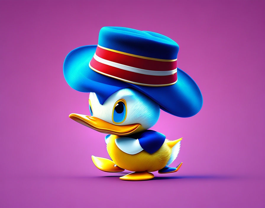 Colorful 3D Illustration of Cute Duckling in Striped Hat