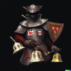 Medieval knight in shiny armor with sword and shield