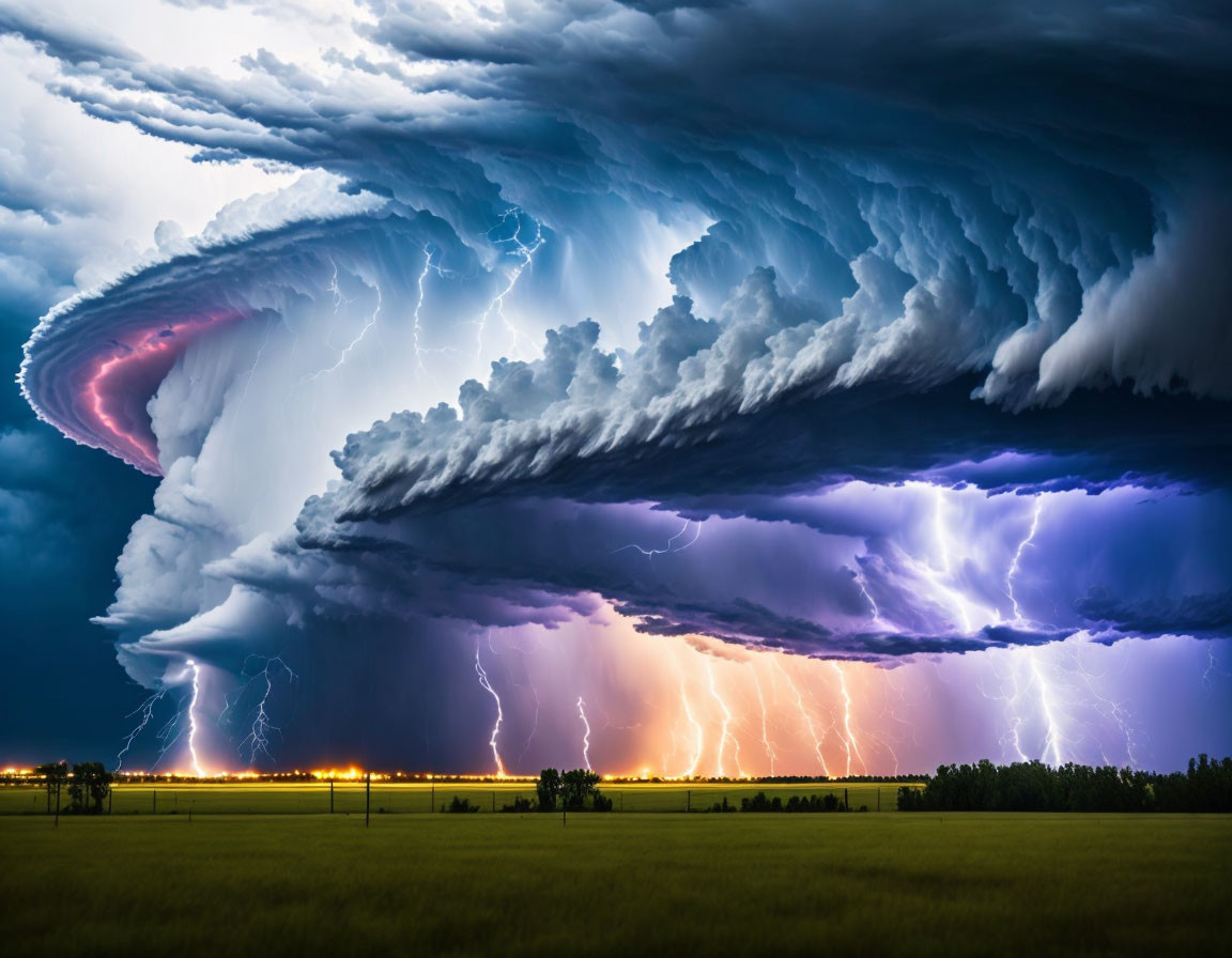 Impressive Thunderstorm with Lightning Bolts in Night Sky