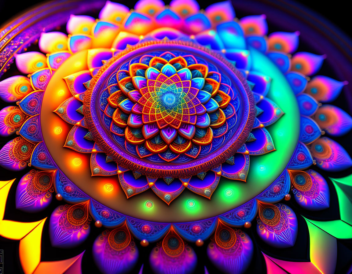 Colorful Fractal Mandala Art with Neon Lights