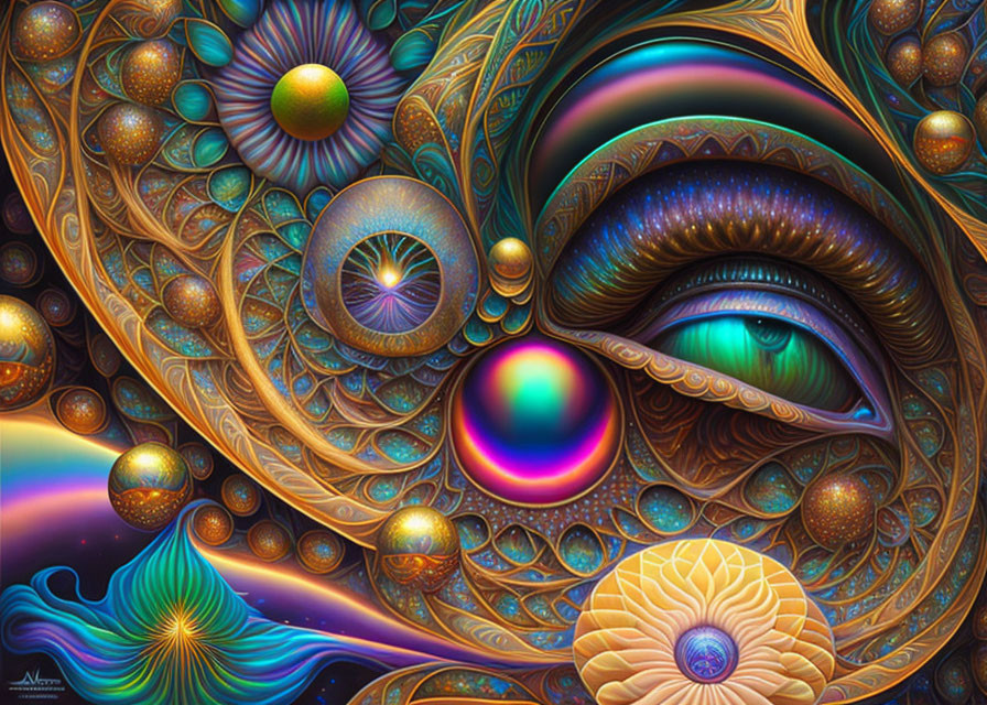 Colorful Digital Artwork with Eye and Abstract Patterns