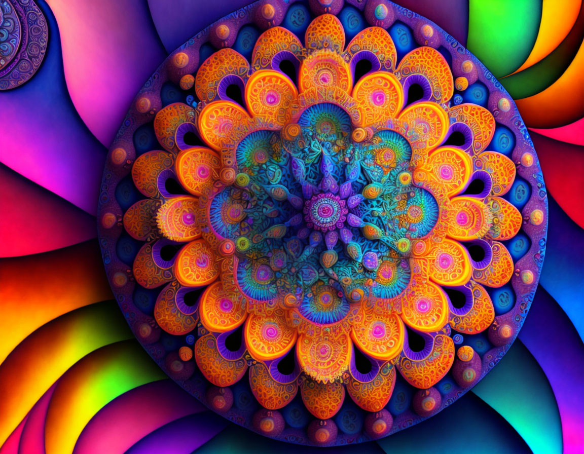 Colorful Mandala Artwork with Detailed Patterns and Psychedelic Effect