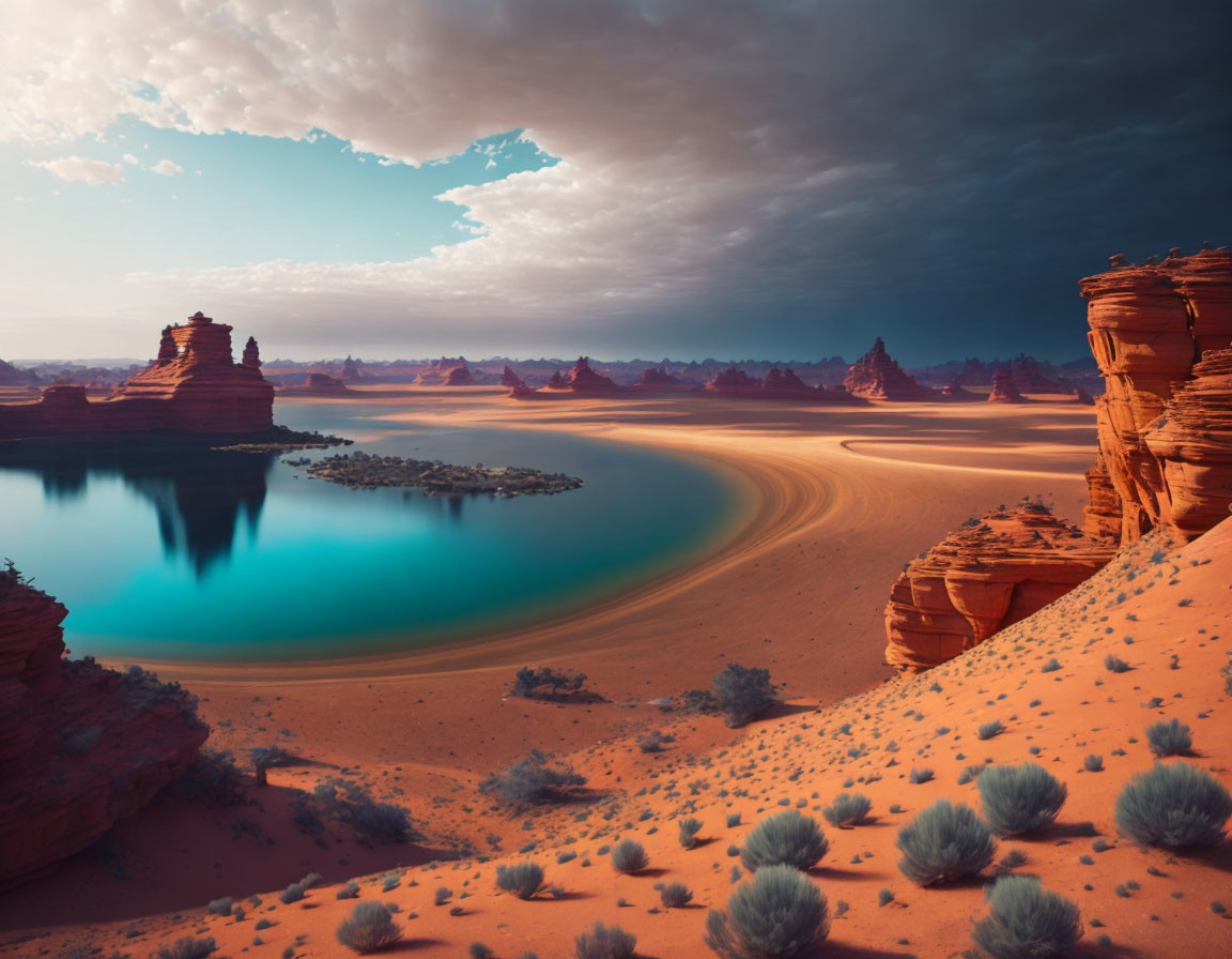 Vivid Blue Lake in Tranquil Desert Landscape