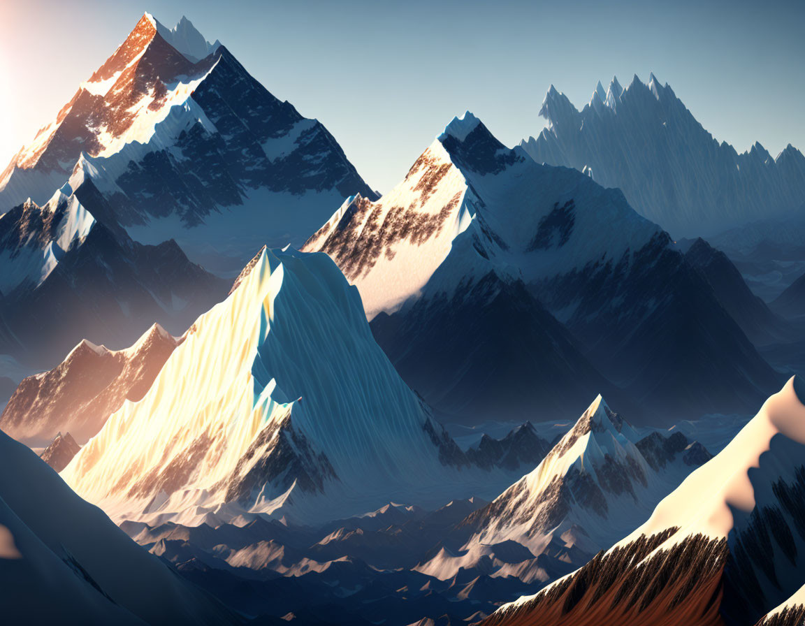 Snow-capped mountain peaks under clear blue sky