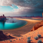 Vivid Blue Lake in Tranquil Desert Landscape