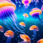 Glowing jellyfish in vibrant underwater scene